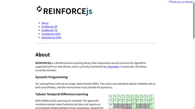 REINFORCEjs (강화학습 알고리즘 데모)